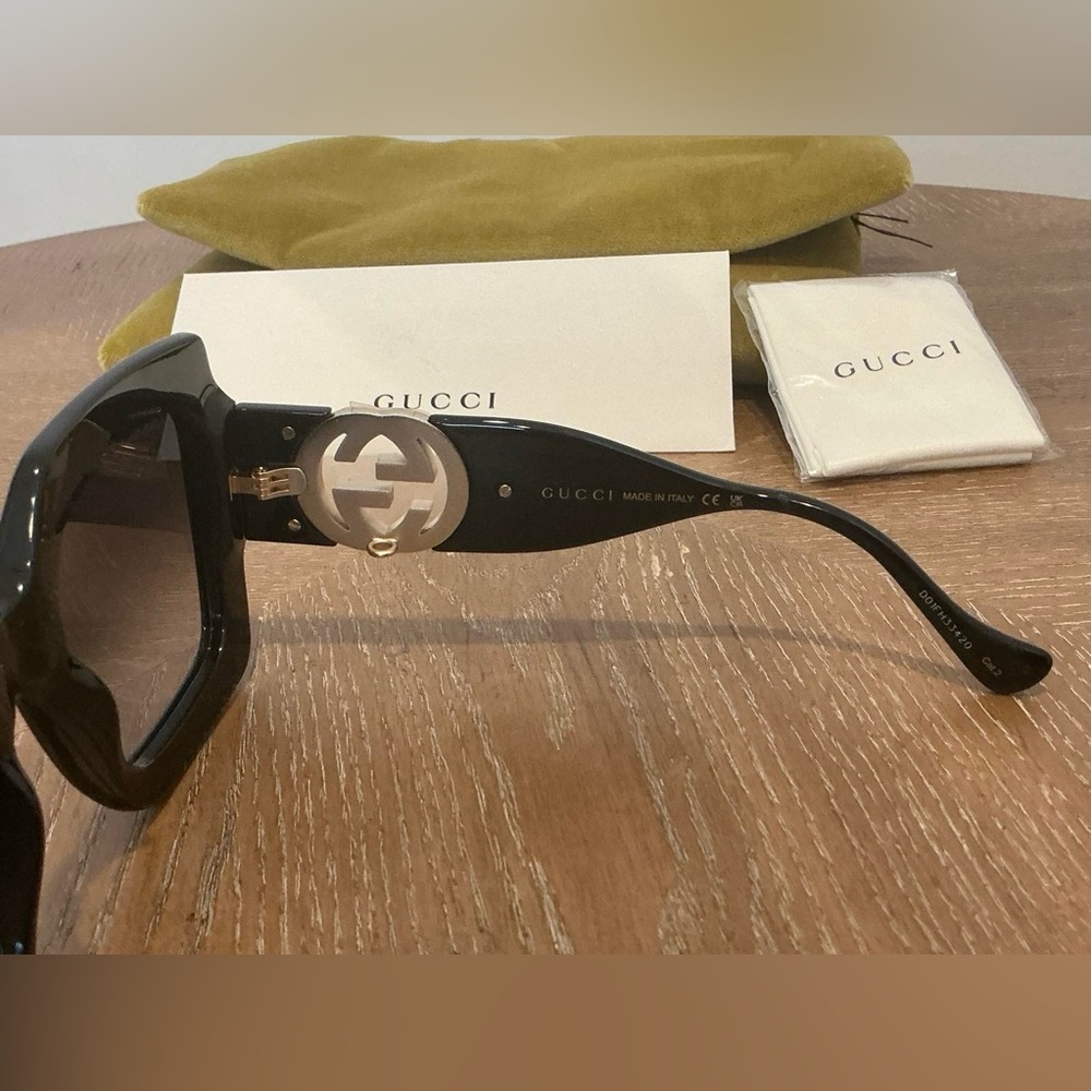 GUCCI Woman's Sunglasses Black Square Acetate Oversized ITALY - Picture 14 of 15